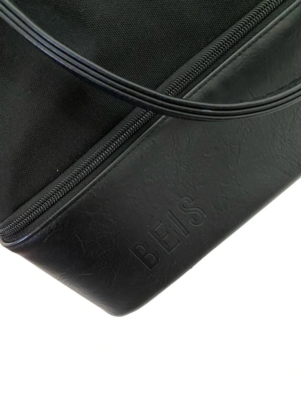 Beis Weekender Bag Black Canvas Leather Shoulder Strap Handle
